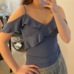 Blue Halter Top with Ruffle Sleeves. Size S